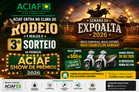 ACIAF realiza o 3º sorteio do Show de Prêmios durante a semana da Expoalta 2026.